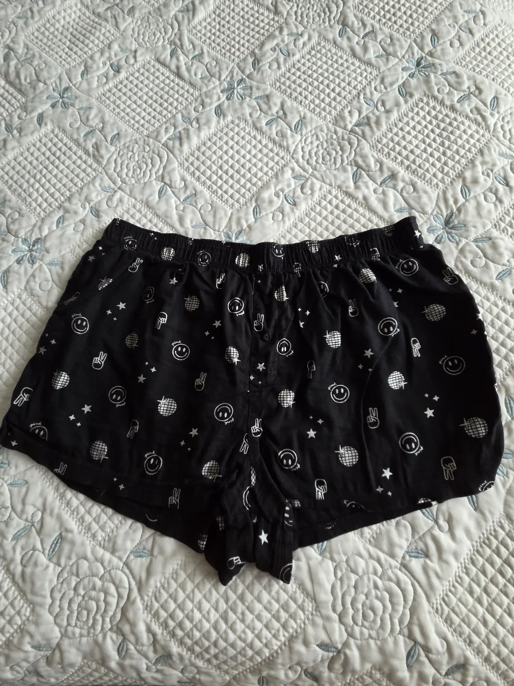 Victoria's Secret Black Patterned Sleep Shorts with White Icons